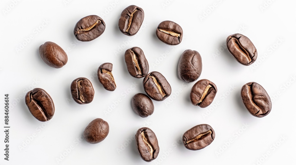 Coffee beans in formation on a white backdrop Coffee beans in formation on a white backdrop