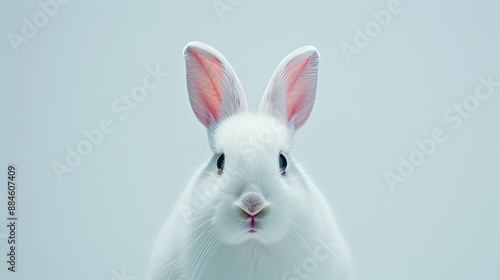 White rabbit with a curious gaze, looking straight at the camera, isolated on white