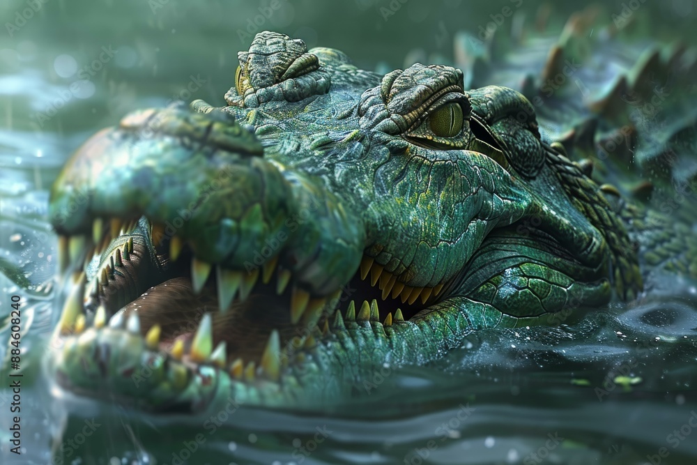 Obraz premium Detailed closeup of an alligator's head partially submerged, exhibiting its natural habitat
