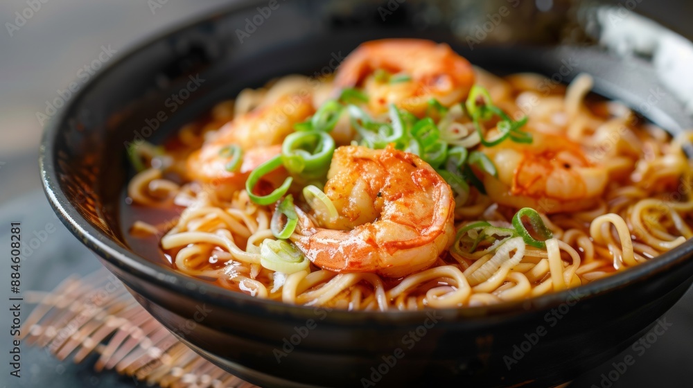 The national cuisine of Japan. Noodles with tiger prawns. The national cuisine of Japan. Noodles with tiger prawns.