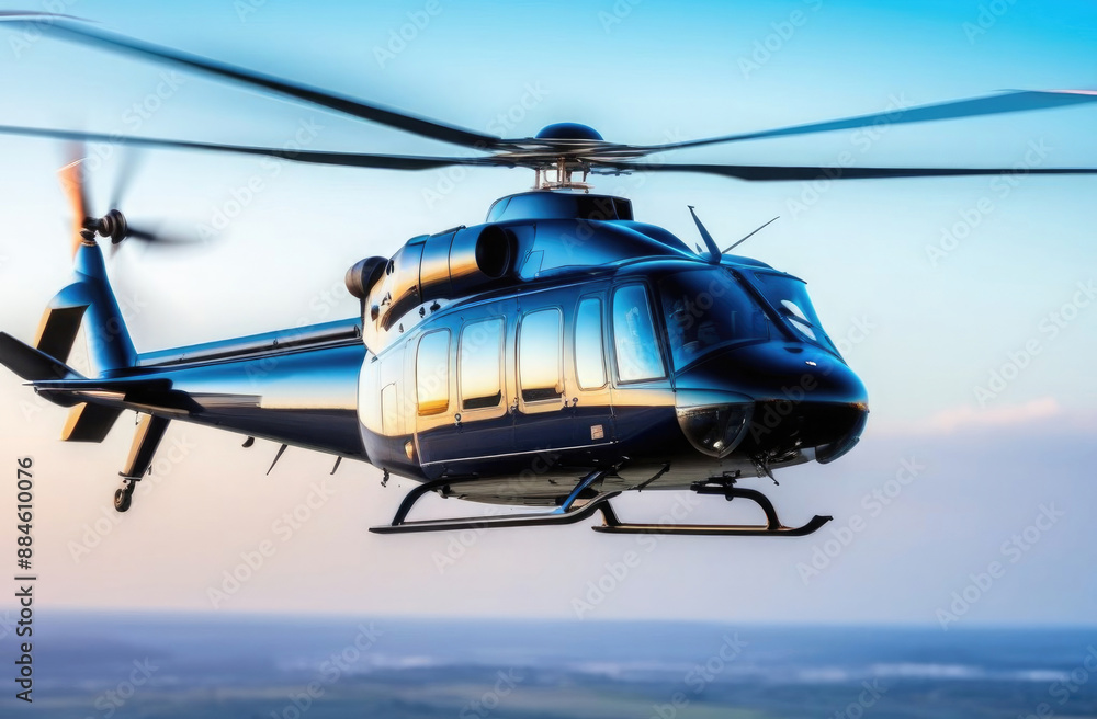 Fototapeta premium Close-up. A helicopter flies across the sky.