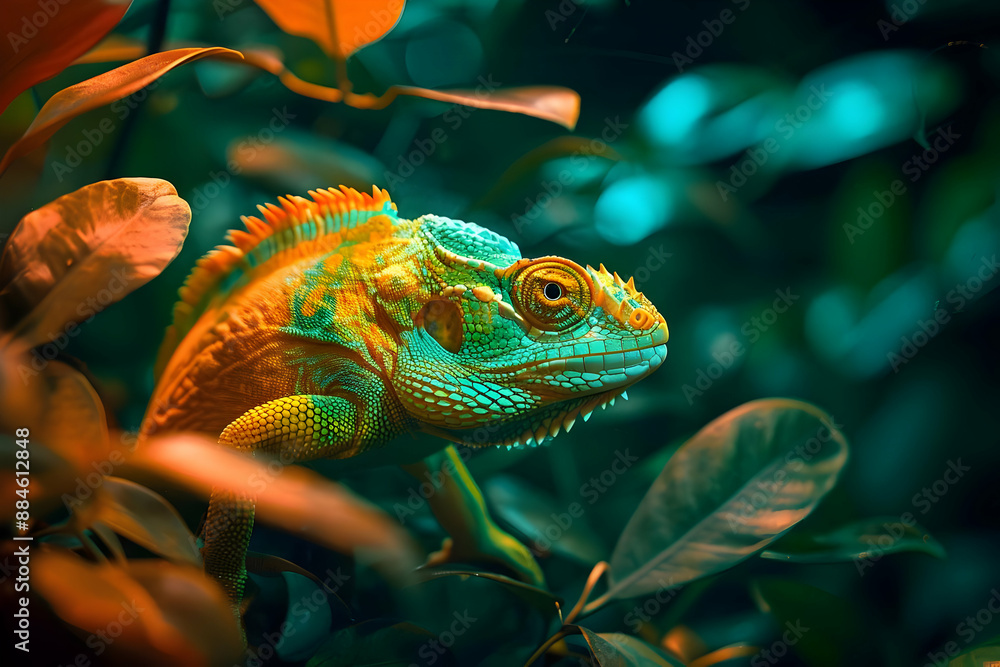 Vibrant Chameleon in Lush Foliage Vibrant Chameleon in Lush Foliage