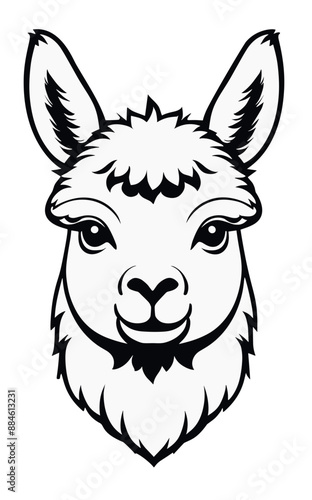 Alpaca head black and white isolated logo or symbol. Can be used as emblem or mascot for sports or other products. photo