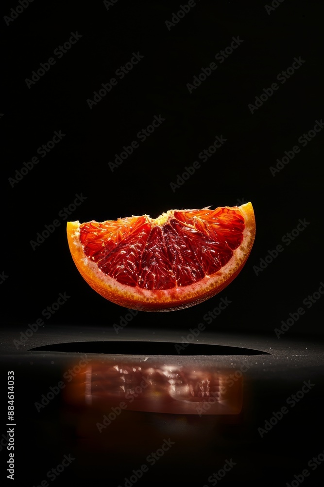 Fresh Sanguinelli Blood Orange levitating on a black background Fresh Sanguinelli Blood Orange levitating on a black background