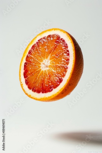 Fresh Sanguinelli Blood Orange levitating on a white background photo