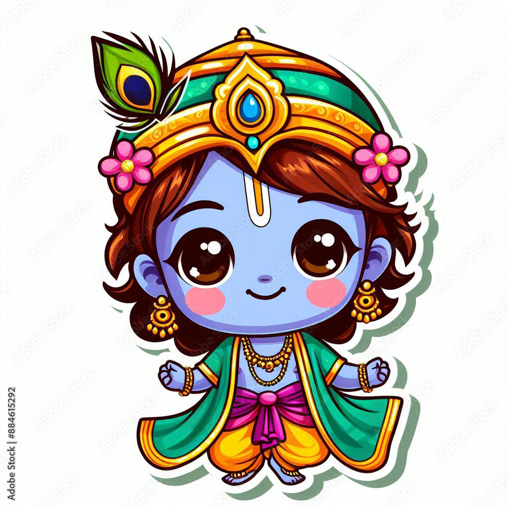 Fototapeta premium Lord Krishna kid cartoon character sticker 