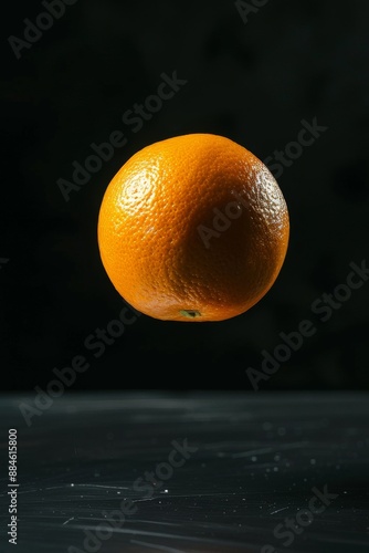 Fresh Sunkist Orange levitating on a black background photo