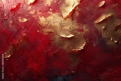 Warm tones of red and gold intermixing on a textured canvas, evoking a luxurious and rich feel. photo