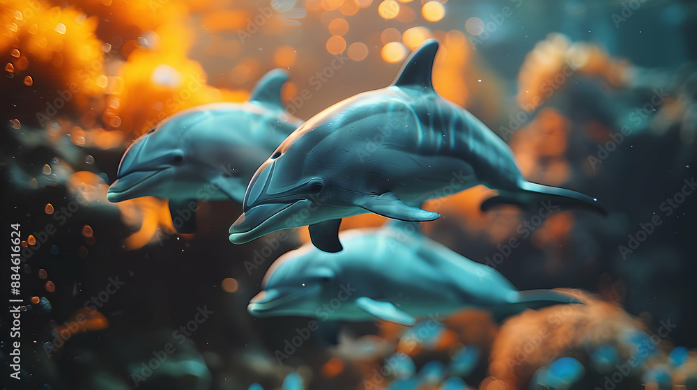 Obraz premium Dolphins Swimming Underwater