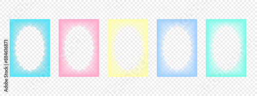 Collection of transparent rectangular gradient frames with wavy oval inner borders. Set of Retro frames with zigzag edges with blurring . Decorative design elements, for cards, photos, invitations