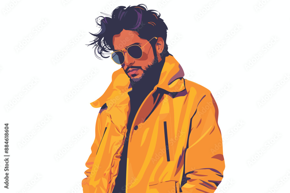 Portrait of a fashionable indian man Retro futuristic isolated vector style Portrait of a fashionable indian man Retro futuristic isolated vector style