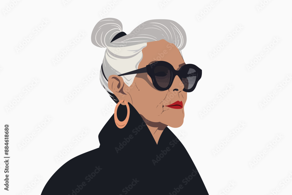 Portrait of a fashionable old woman Retro futuristic isolated vector style Portrait of a fashionable old woman Retro futuristic isolated vector style