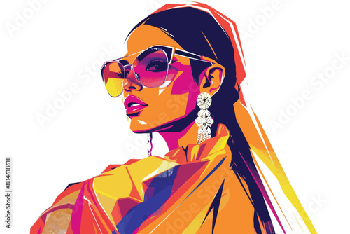 Portrait of a fashionable indian woman Retro futurist isolated vector style