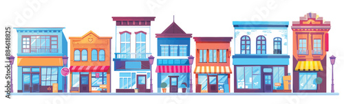 Street of shop buildings isolated vector style