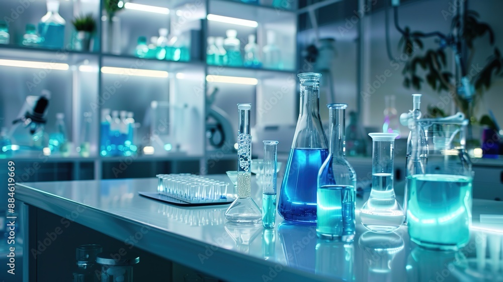 Modern Laboratory Setup for Cutting-Edge Biological Research with Scientific Equipment and Glassware Modern Laboratory Setup for Cutting-Edge Biological Research with Scientific Equipment and Glassware