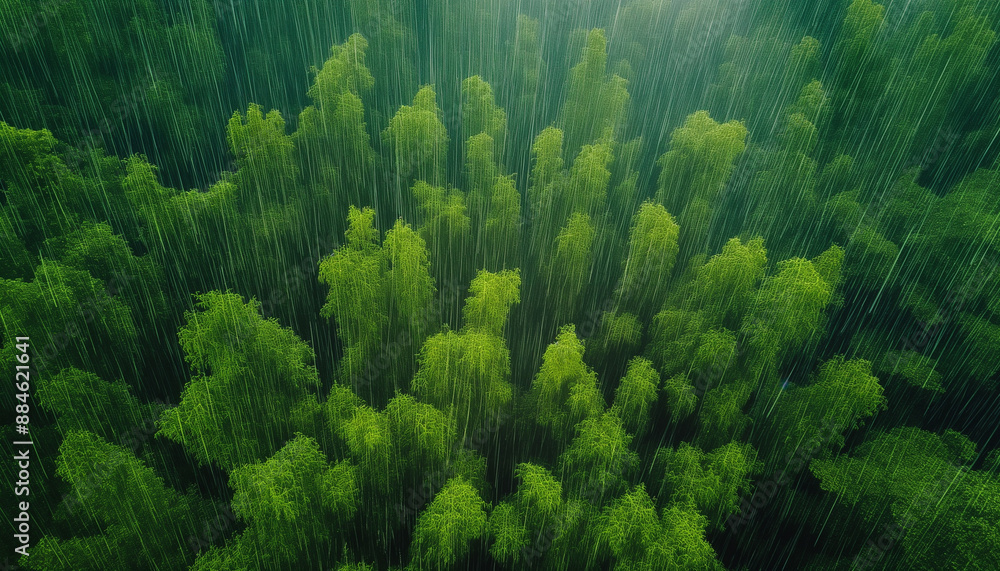 Floresta densa arborizada com bambús na chuva densa e nevoeiro natureza paisagem Imagem aérea drone IA Generativa Floresta densa arborizada com bambús na chuva densa e nevoeiro natureza paisagem Imagem aérea drone IA Generativa