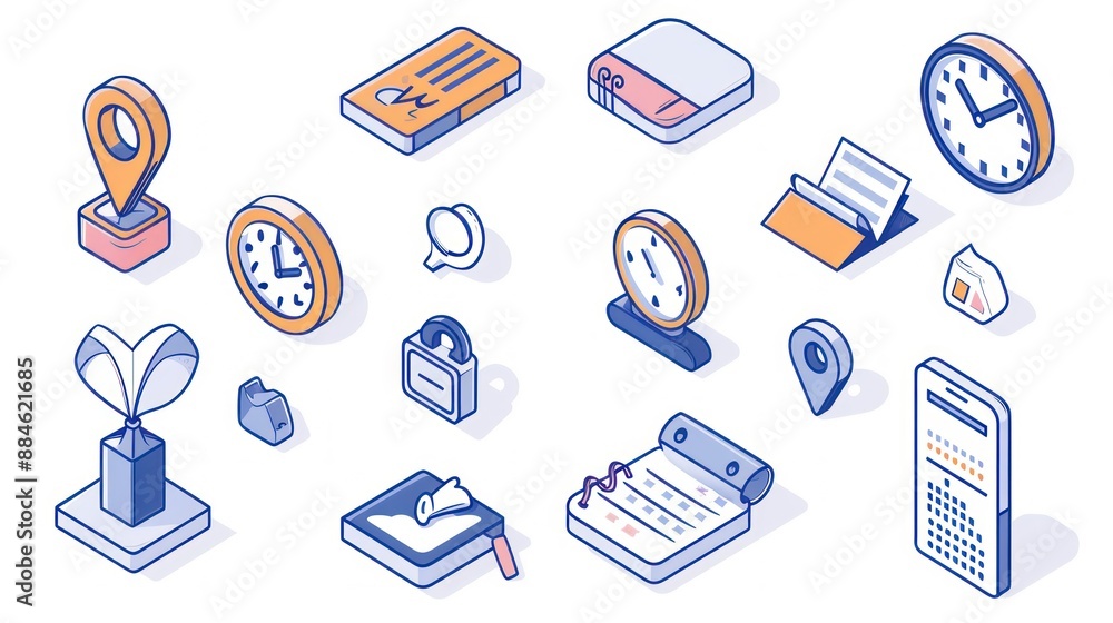 Isometric Illustration of Time Management and Organization Isometric Illustration of Time Management and Organization