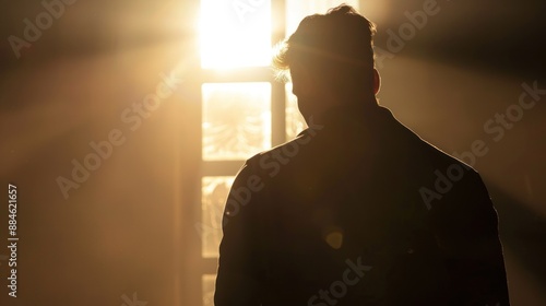 Man Silhouette with Backlit Window