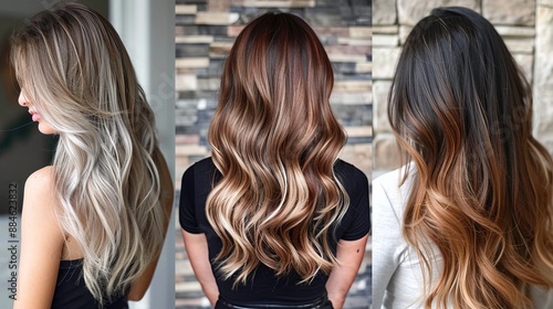 A beautiful representation of the balayage technique, highlighting natural gradients in hair color, expertly blending dark roots with lighter ends for a sophisticated look.