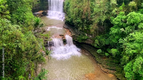 Beautiful view of wei sawdong falls in megahalaya cherrapunji. The best tourist attraction in cherrapunji  meghalaya in India. photo