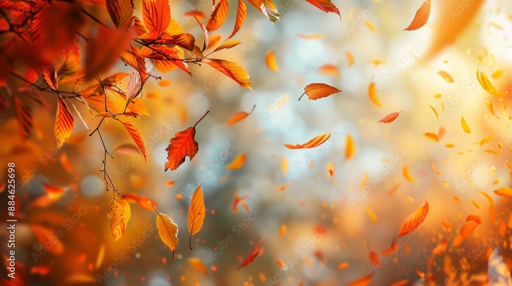 Autumn tree branches with leaves close up wallpaper background