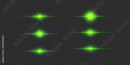 Set of green horizontal light effects of lens flares