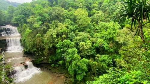 Beautiful view of wei sawdong falls in megahalaya cherrapunji. The best tourist attraction in cherrapunji  meghalaya in India. photo