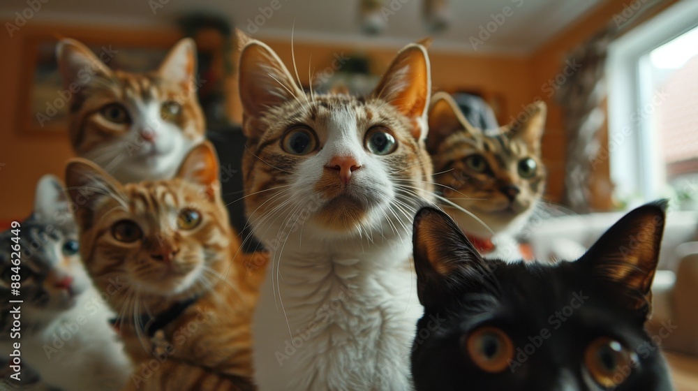 Curious cats looking at home camera close up wallpaper background Curious cats looking at home camera close up wallpaper background