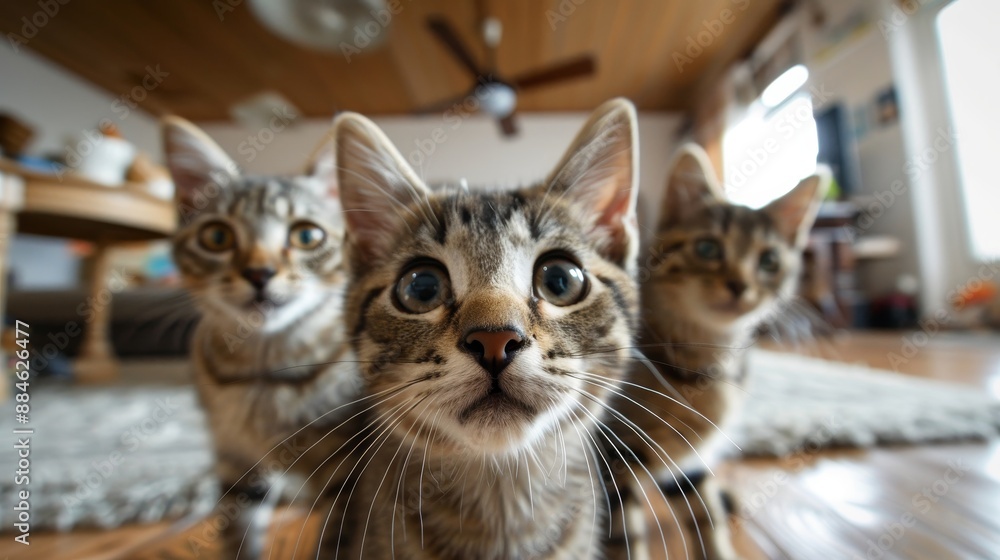 Curious cats looking at home camera close up wallpaper background Curious cats looking at home camera close up wallpaper background