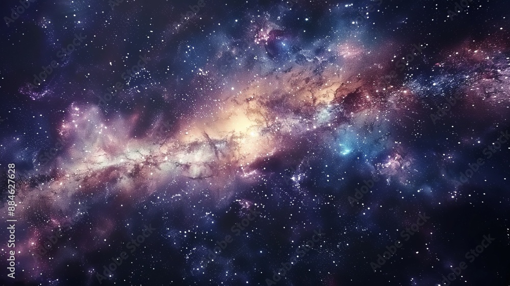 An awe-inspiring view of the Milky Way galaxy with a dense cluster of stars and colorful nebulae, showing the vastness and beauty of deep space in stunning detail. An awe-inspiring view of the Milky Way galaxy with a dense cluster of stars and colorful nebulae, showing the vastness and beauty of deep space in stunning detail.