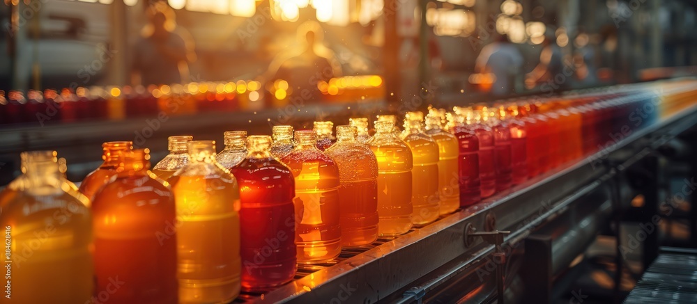 Bottles Moving on a Conveyor Belt in a Factory Bottles Moving on a Conveyor Belt in a Factory