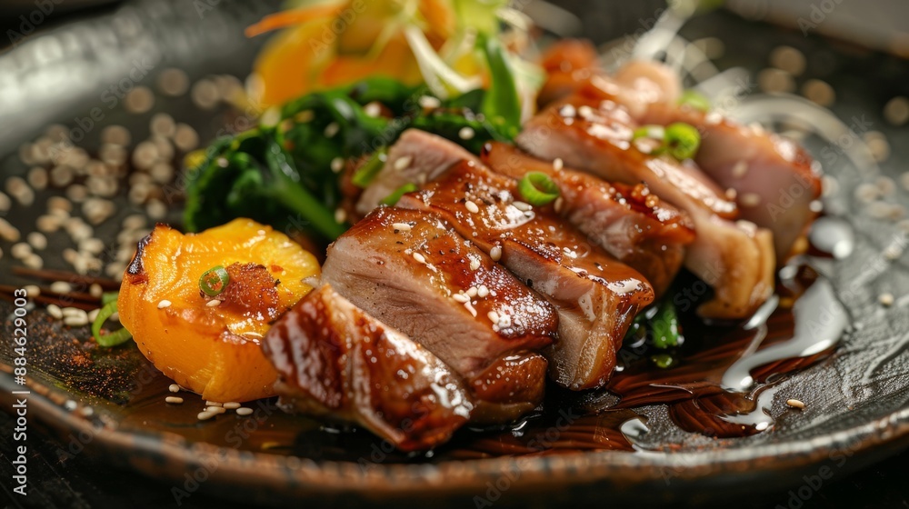 The national cuisine of Japan. Pork with vegetables, sake and miso paste. The national cuisine of Japan. Pork with vegetables, sake and miso paste.