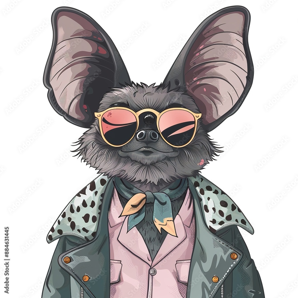 Fototapeta premium Bat Hipster animal fashion cartoon isolated whitebackground