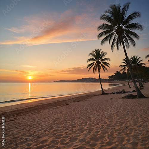 Paisaje atardecer en una playa tropical 