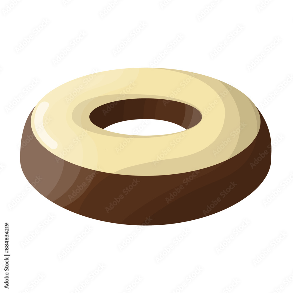 Chocolate donut with white icing. Round buttery sweet pastries decorated with confectionery pamada. Delicious national American dessert. Vector illustration isolated on white background. Chocolate donut with white icing. Round buttery sweet pastries decorated with confectionery pamada. Delicious national American dessert. Vector illustration isolated on white background.