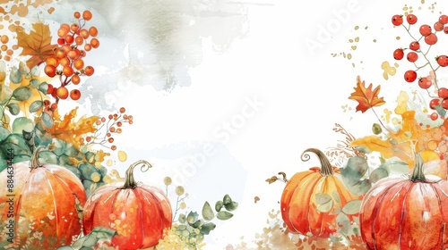 Watercolor pumpkins autumn harvest design element wallpaper background