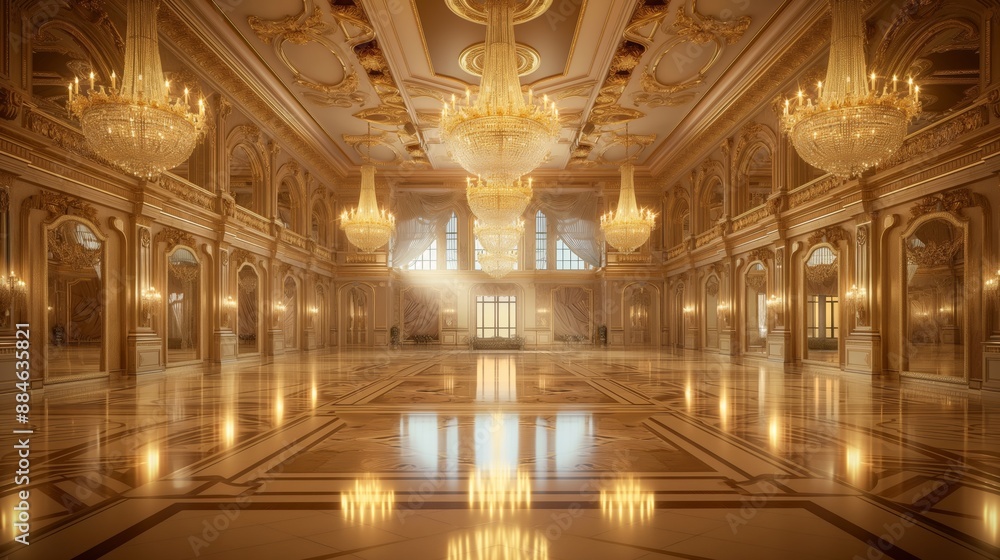 Obraz premium Grand Luxurious Ballroom with Majestic Chandeliers and Gleaming Floors