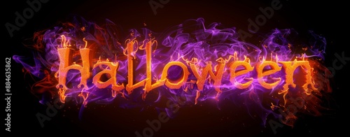 Glowing fire text spells out Halloween. Halloween banner.