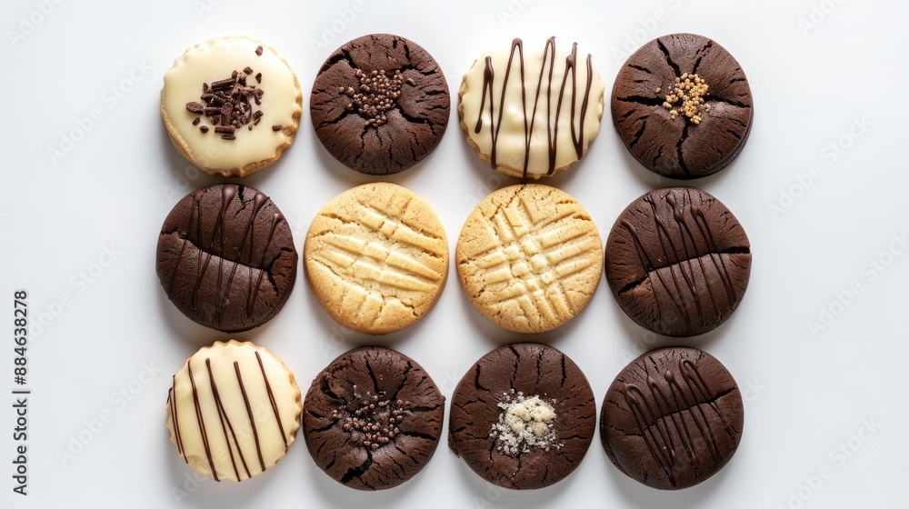 Top view of homemade chocolate and butter cookies on a white background Top view of homemade chocolate and butter cookies on a white background