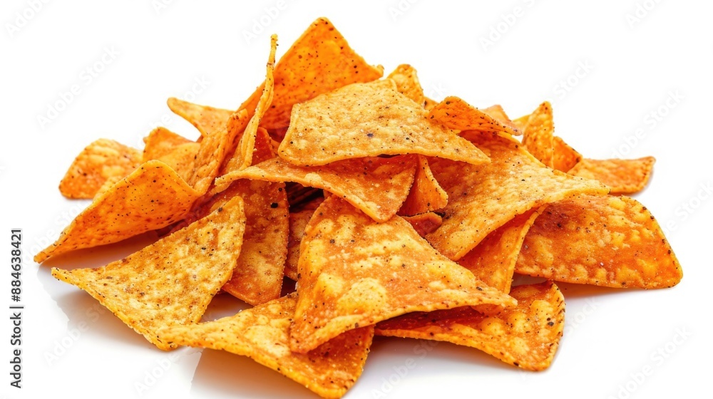 A pile of tortilla chips on a white surface, great for food or decoration A pile of tortilla chips on a white surface, great for food or decoration