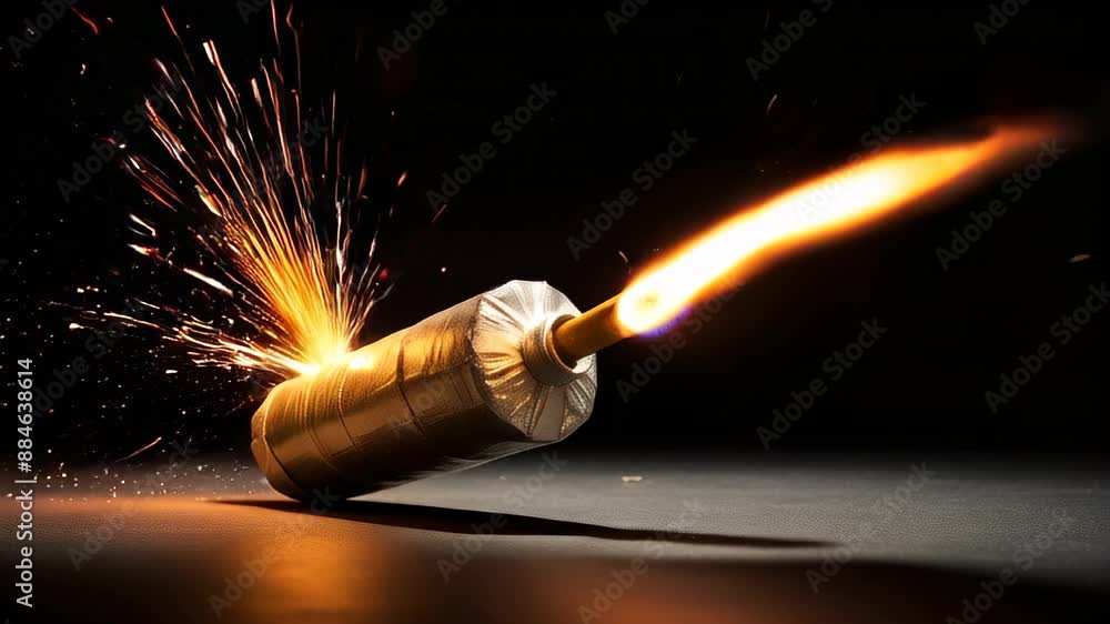 dynamite stick with burning fuse against a dark background