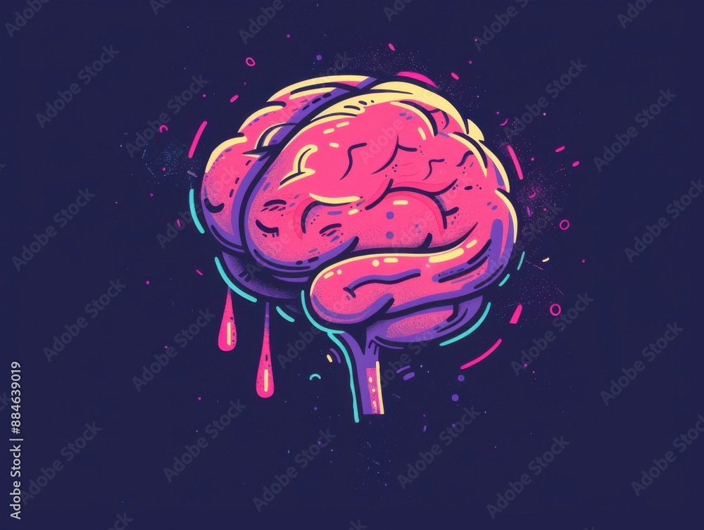 Stylized brain floating with dynamic elements Stylized brain floating with dynamic elements