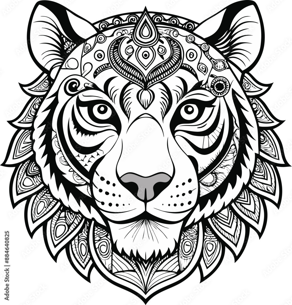 Obraz premium Celestial Animal adults tiger face with mandala. Adobe Illustrator Artwork