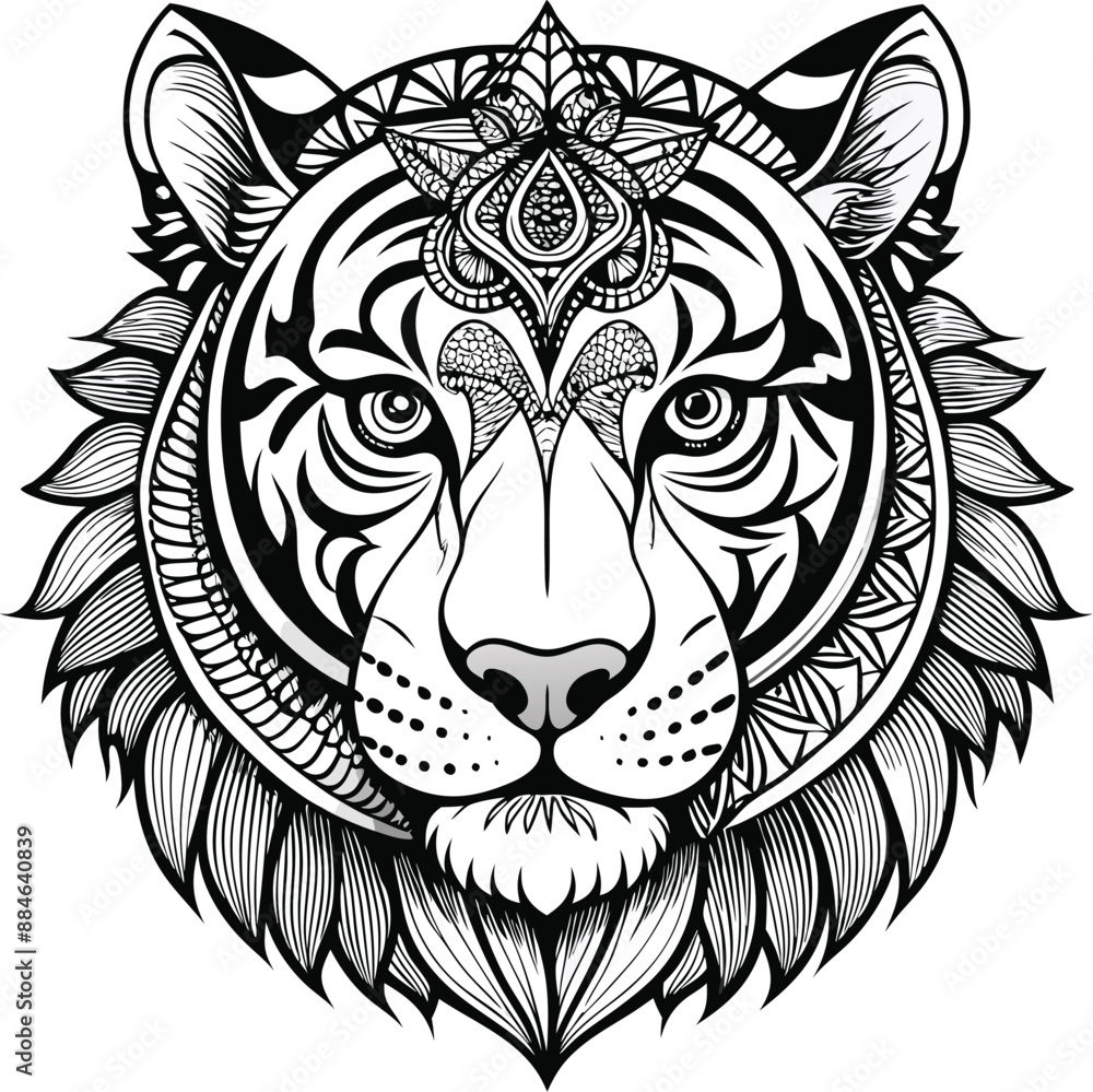 Celestial Animal adults tiger face with mandala. Adobe Illustrator Artwork Celestial Animal adults tiger face with mandala. Adobe Illustrator Artwork