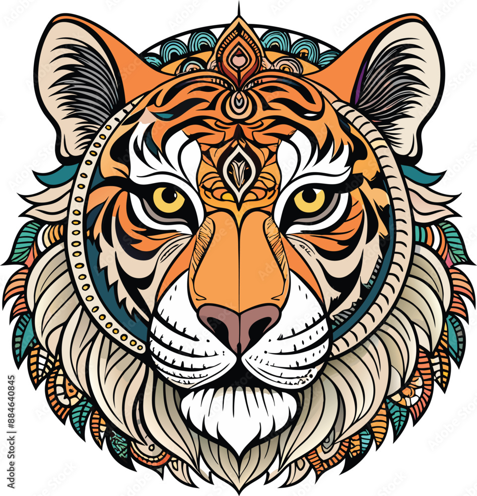 Celestial Animal adults tiger face with mandala. Adobe Illustrator Artwork Celestial Animal adults tiger face with mandala. Adobe Illustrator Artwork