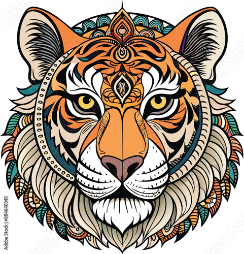 Celestial Animal adults tiger face with mandala. Adobe Illustrator Artwork