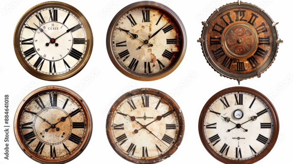 A collection of four clocks with Roman numerals A collection of four clocks with Roman numerals