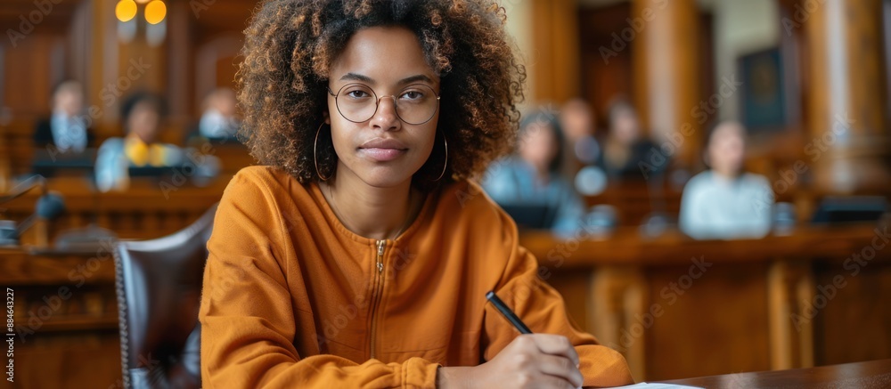 Focused Young Woman Taking Notes in a Lecture Hall Focused Young Woman Taking Notes in a Lecture Hall