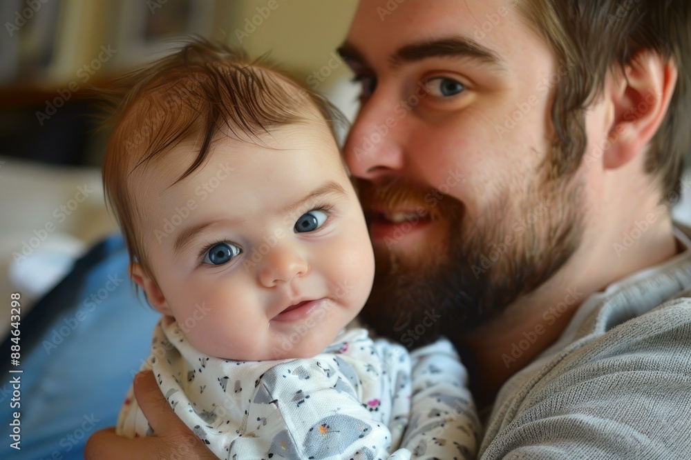 Closeup of a smiling young father cuddling his cute infant daughter at home Closeup of a smiling young father cuddling his cute infant daughter at home