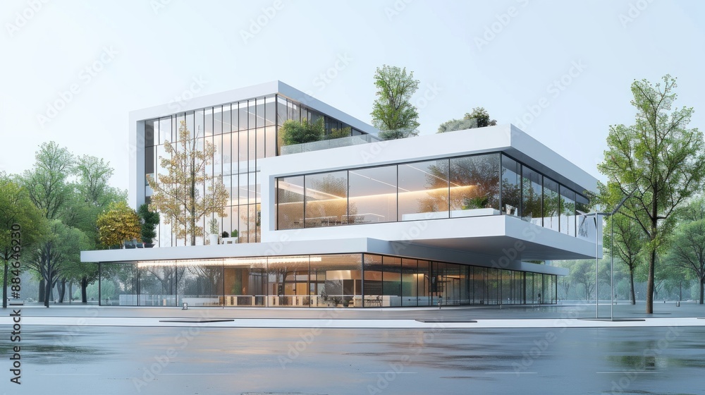 Modern business center building exterior, visualized for architectural presentations and real estate advertisements. Suitable for showcasing urban commercial spaces Modern business center building exterior, visualized for architectural presentations and real estate advertisements. Suitable for showcasing urban commercial spaces